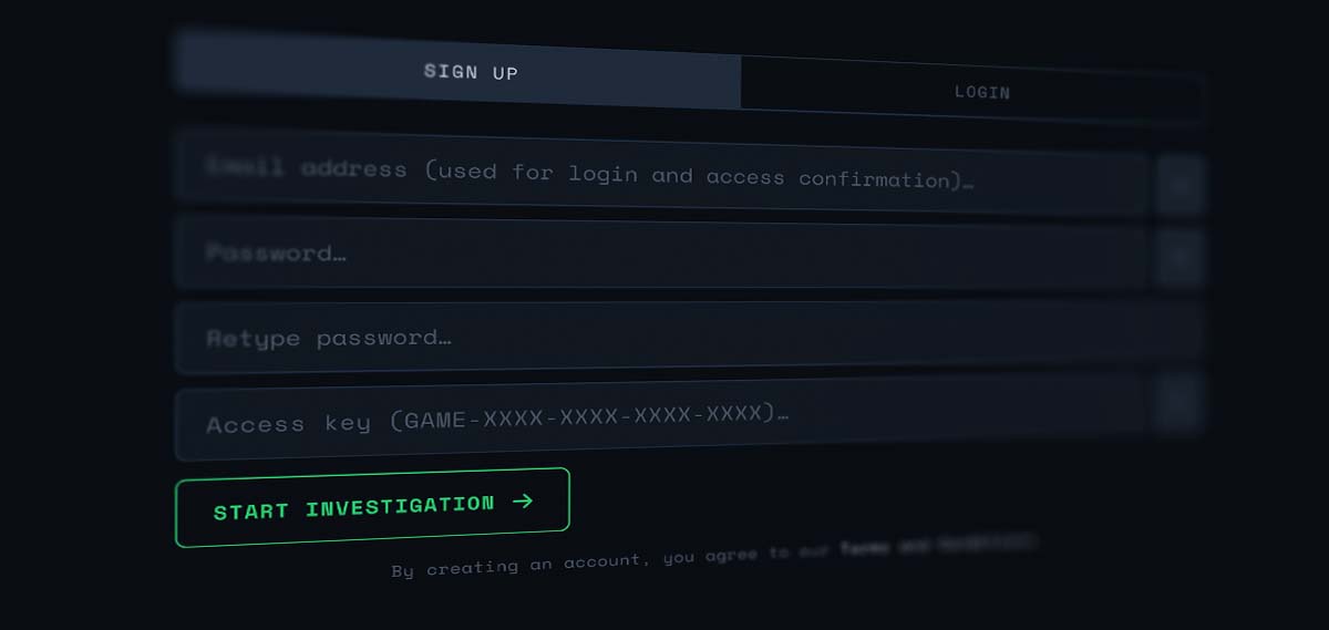 The sign-up form, with the access key field