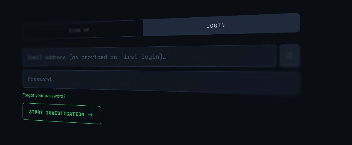 The login form, with email address and password